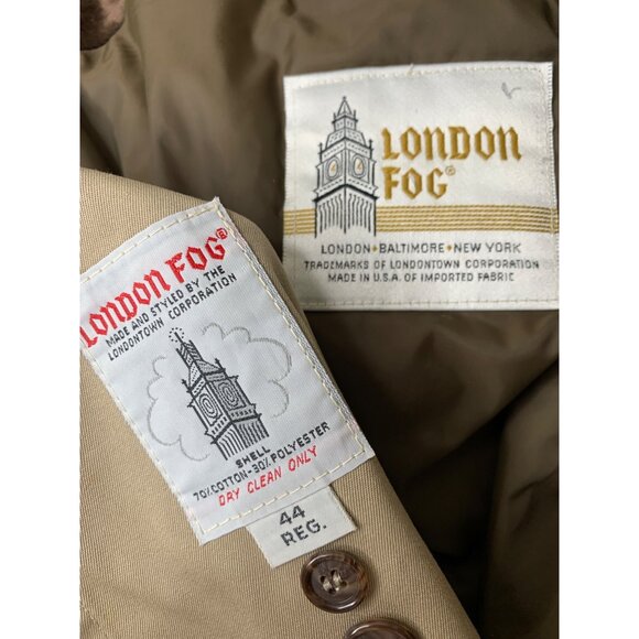 London Fog Mens Beige Trench Coat Thinsulate Insulated Size 44R RA10090 EUC - Picture 5 of 12